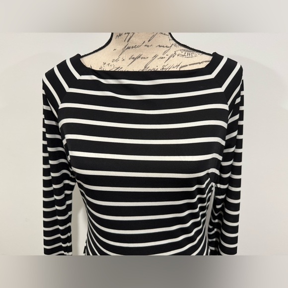 Lauren Ralph Lauren Women's Black White Striped Pleated Drop-Waist Dress Size 6 - Picture 4 of 12